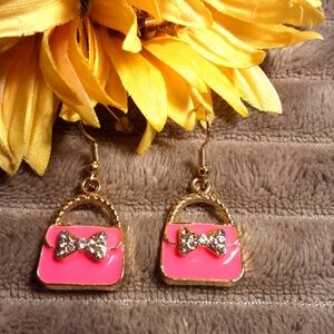 Handmade Purse Earrings Hot Pink
